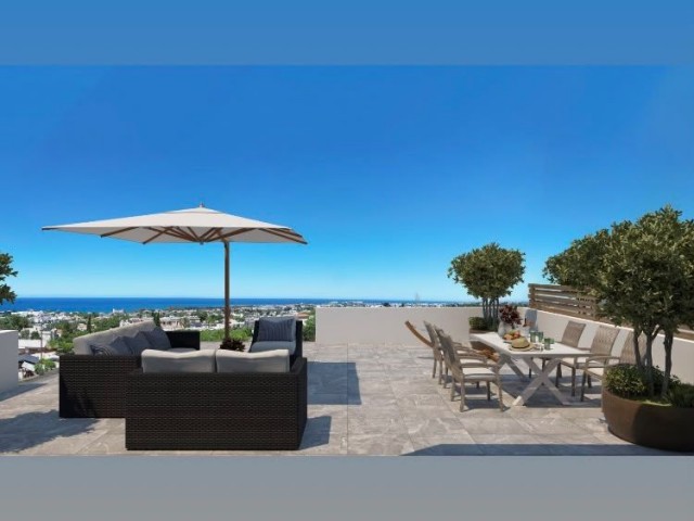 Girne Lapta'da Şehir ve Doğa Manzaralı Modern Penthouse - Satılık!