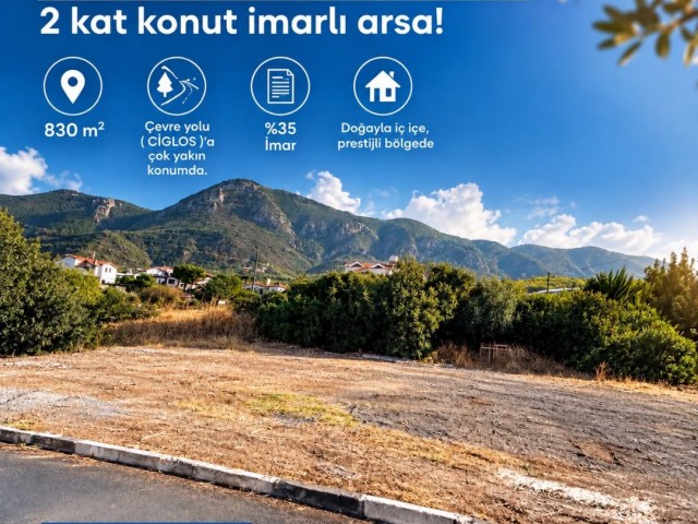 Bellapais'te Çevre Yolu (CİGLOS)'a Yakın Ulaşım Mesafesinde Doğa İle İç İçe 830 m2 Satılık 2 Kat Konut İmarlı Arsa!