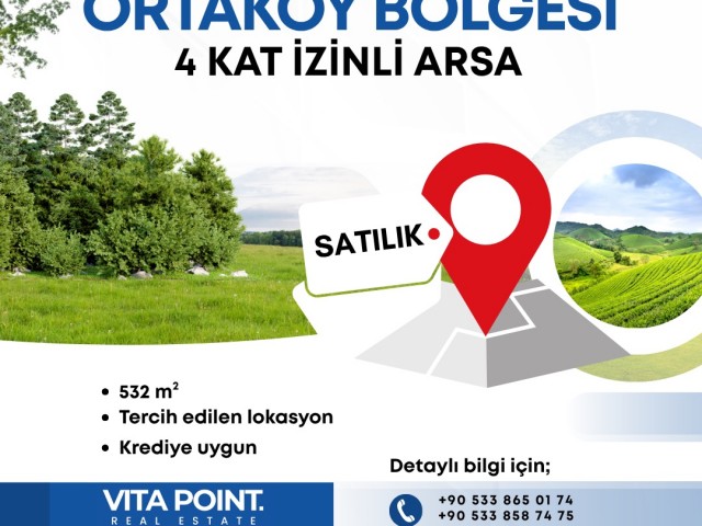 Lefkoşa Ortaköy’de Avantajlı Konumda 532 M² 4 Kat Konut İmarlı Satılık Arsa! - Fotoğraf 1