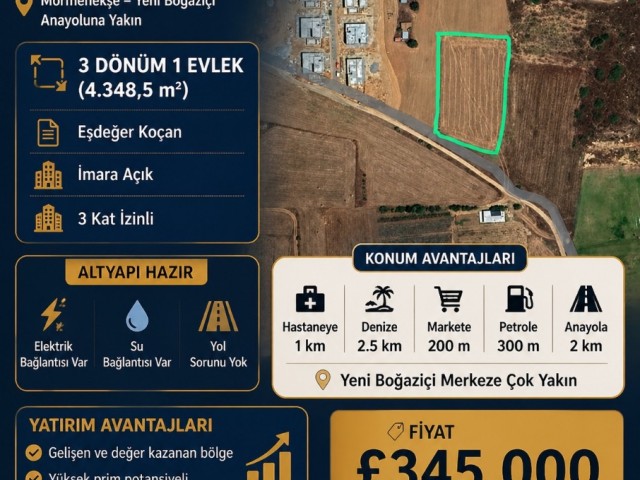 Gazimağusa Mormenekşe İmarlı Arsa 4385 M2 - Fotoğraf 1