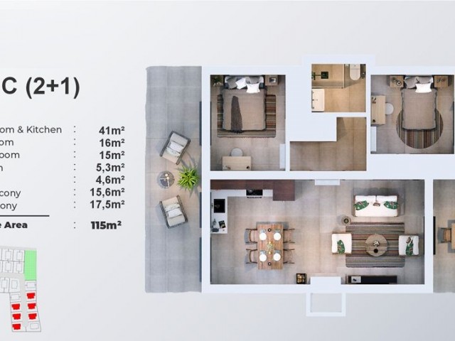 Dipkarpaz, Iskele Full Eşyalı Ortak Havuzlu 2+1 Villa - 50% peşinat • 50% si 48 ay vadeli faizsiz taksitlerle - Deniz Manzaralı