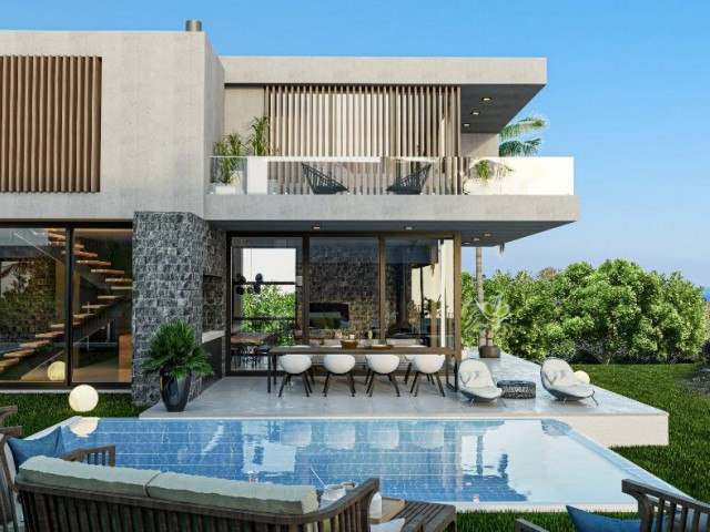 Girne Lapta'da 4 Yatak Odalı 4 Banyolu Yeşil Arazisi Bol Otopark Ve Havuzlu Deniz Ve Dağ Manzaralı Olan Yeni Villa Projemiz - Fotoğraf 1