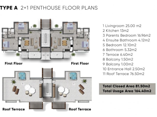 Resale: Esentepe, Girne’de Satılık Çatı Teraslı ve Ortak Havuzlu 2+1 Penthouse Daire