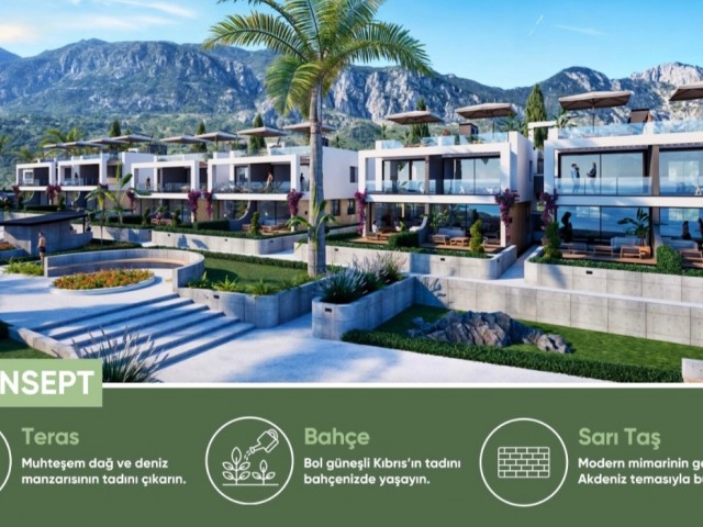 Lapta'da site içerisinde satılık 2 + 1 ikiz villa dağ ve deniz manzarasına sahip - Fotoğraf 1