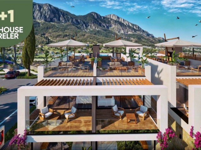 Lapta'da site içerisinde satılık 2 + 1 ikiz villa dağ ve deniz manzarasına sahip - Fotoğraf 3