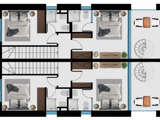 Denize sadece 60 metre uzaklıkta özel yeni Türk mülkiyetli proje – Çağdaş zarafet ve akıllı yaşam – Çatı teraslı 2 yatak odalı yarı müstakil villalar – Tamamlanma tarihi: Aralik 2026 - Fotoğraf 4