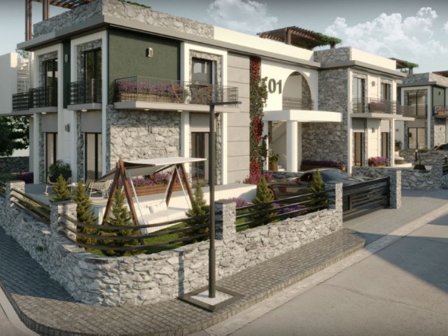 Kıbrıs Girne Çatalköy'de Bahçe Katı ve Teraslı Seçenekleri İle Villa Tadında Satılık 3+1 Lüks Daireler - Fotoğraf 2