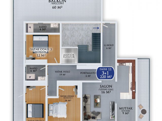 Gazimağusa Çanakkale Proje Aşamasında Satılık 1+1/2+1 Daireler - 3+1 Penthouse -dükkan - Fotoğraf 2