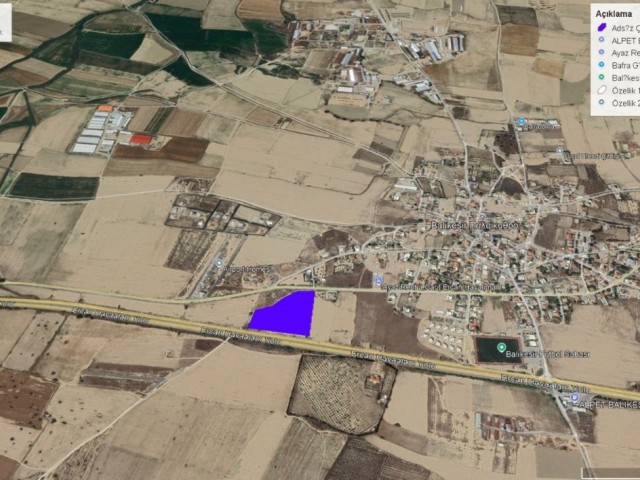 Lefkoşa -Balıkesir Ana yola 250 mt cepheli Fasıl 96 Arazi