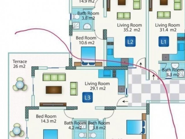 en uygun fiyat, havuz manzaralı, ferah 2+2  iskele Long Beach’te , Caesar resort 6 etap🔥