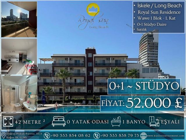 Royal Sun Residence, İskele / Long Beach - Tapusu Hazır Satılık 0+1 Stüdyo | Wawe 1 Blok - 1. Kat | Eşyalı & Mobilyalı | 52.000 £ | KIZILÖRS INVESTMENT - Fotoğraf 4