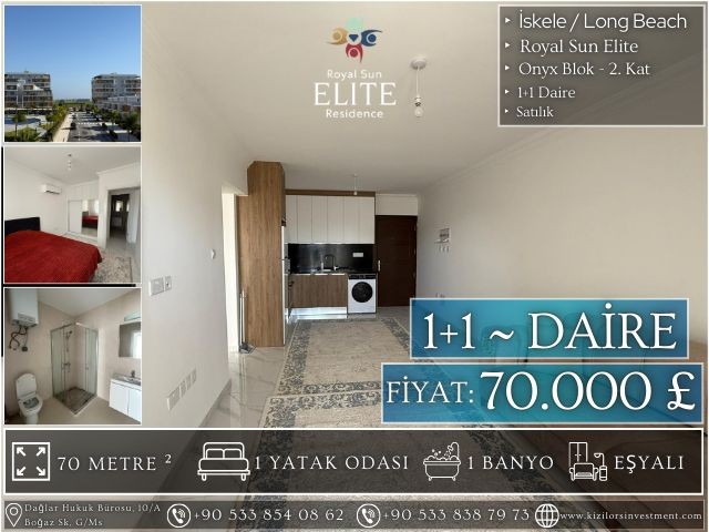 💷70.000 £ - Hazır Kiracılı |🔥Royal Sun Elite Onyx Blok 1+1 Satılık - İskele / Long Beach | Ön Cephe Havuz Manzaralı - 2.Kat | KDV + Trafo Ödendi | KIZILÖRS INVESTMENT - Fotoğraf 2