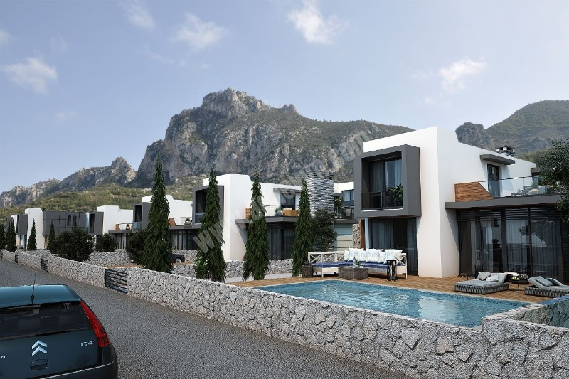 Girne Karmi Bölgesinde Doğa İle İç İçe Dağ ve Deniz Manzarasına Sahip Lüks Villalar Satılık