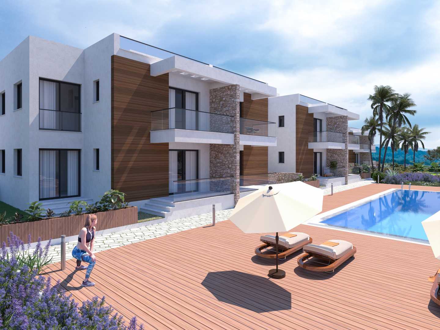 Girne Karaağaç Bölgesinde Lüks Site İçerisinde 2 + 1 Bahçeli Daireler 