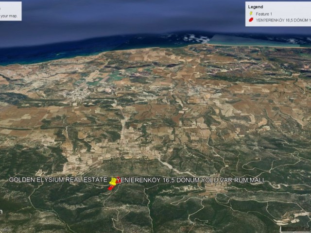 NOT: DÖNÜM FİYATI 5,000 GBP . YENİERENKÖY DE DAĞ VE DENİZ MANZARALI TÜRK KOÇANLI  SATILIK 16,5 DÖNÜM ARAZİ ADEM AKIN 05338314949