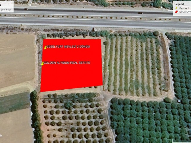 NOT : DÖNÜM FİYATI 55,000 GBP. GÜZELYURT MEVLEVİ DE ANA YOLA TEMASLI SATILIK 2 DÖNÜM 3 EVLEK FASIL 96 ARAZİ  ADEM AKIN 05338314949