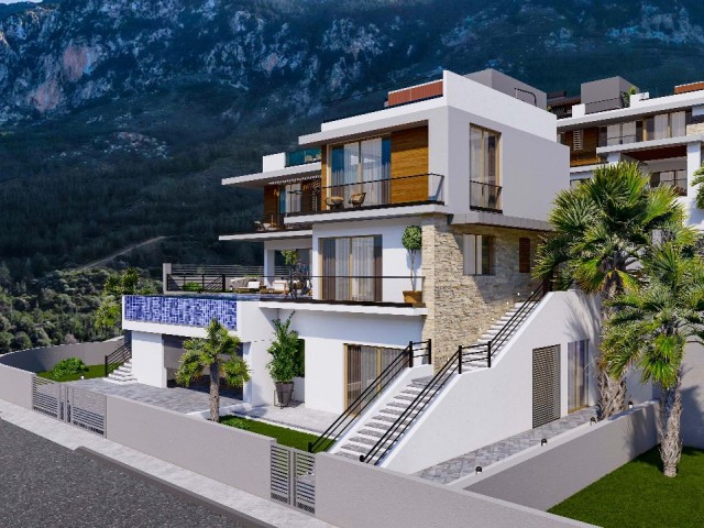 Girne Lapta'da Projeden Satılık Muhteşem Dağ ve Deniz Manzaralı Lüks 5+2 Villa !!! - Fotoğraf 4