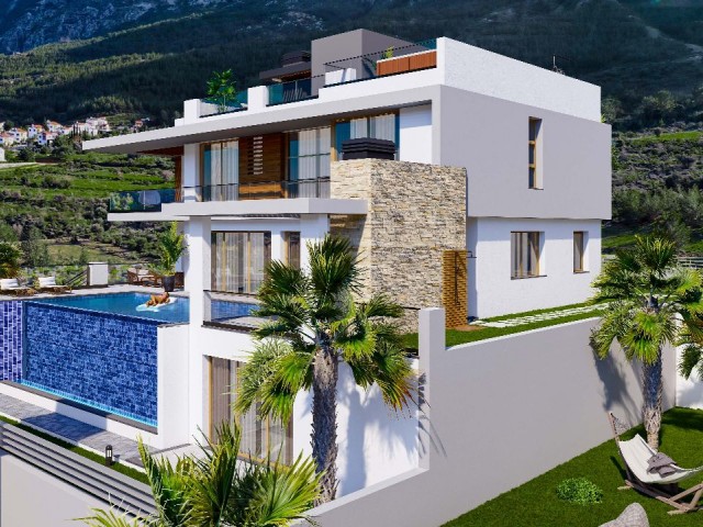 Girne Lapta'da Projeden Satılık Muhteşem Dağ ve Deniz Manzaralı Lüks 6+2 Villa !!! - Fotoğraf 2