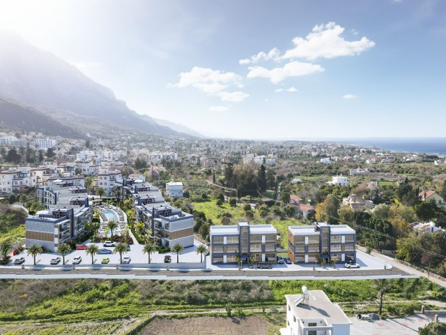GİRNE LAPTA'DA ÇİFT CEPHE MANZARALI, SİTE İÇERİSİNDE BAHÇE VE TERASLI 2+1 SATILIK DAİRE !!