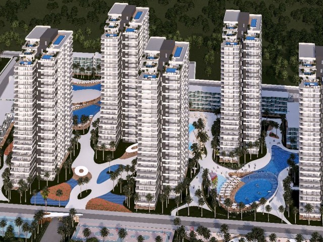 İskele Loungbeach bölgesinde 7 yıldızlı yaşam tarzı sunuyoruz 22000 m2 den fazla havuz alanı,90000+m2 yeşil alanı ,sonsuzluk havuzu ,tesislerde ihtiyaç duyacağınız herşeye sahip olacağınız projeden satılık lüks 2+1 rezidans HABİBE ÇETİN 05488547005 - Fotoğraf 1